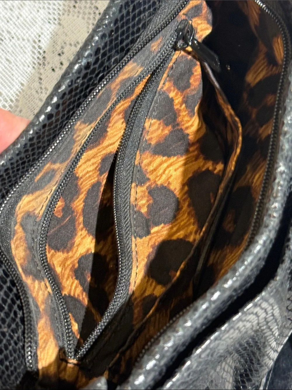 Brighton Black Snake Skin Embossed Leather Shoulder Bag